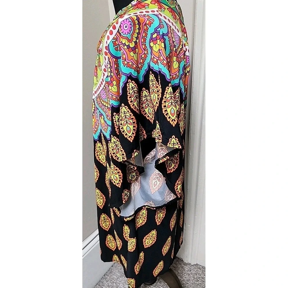 TRINA TURK Moroccan Medallion Black Swimsuit‎ Cover-up Tunic Women Size Large